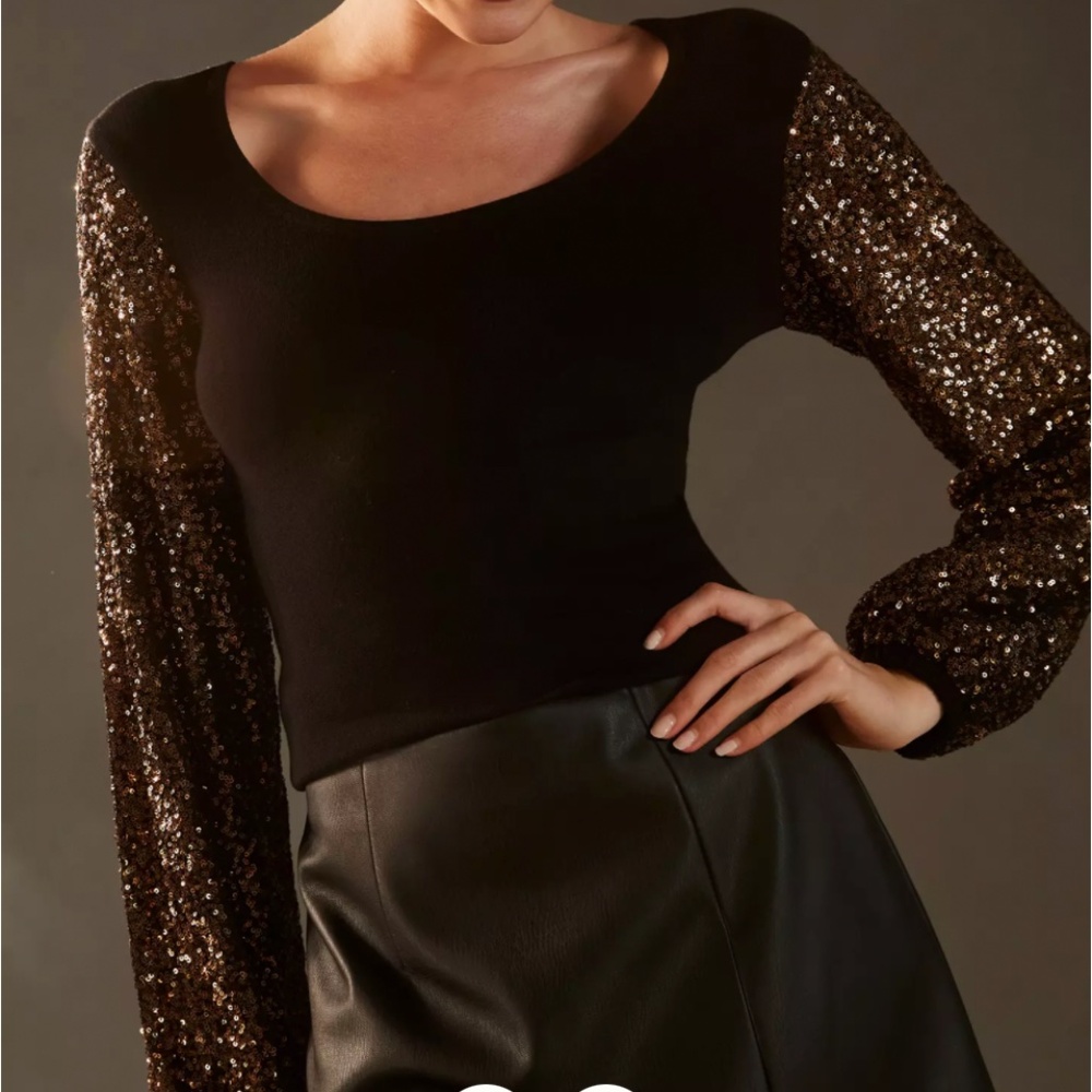 ❤️Host Pick❤️ NWT Bl-nk Sequin-Sleeve Sweater - Color Black - Size S - Picture 4 of 10